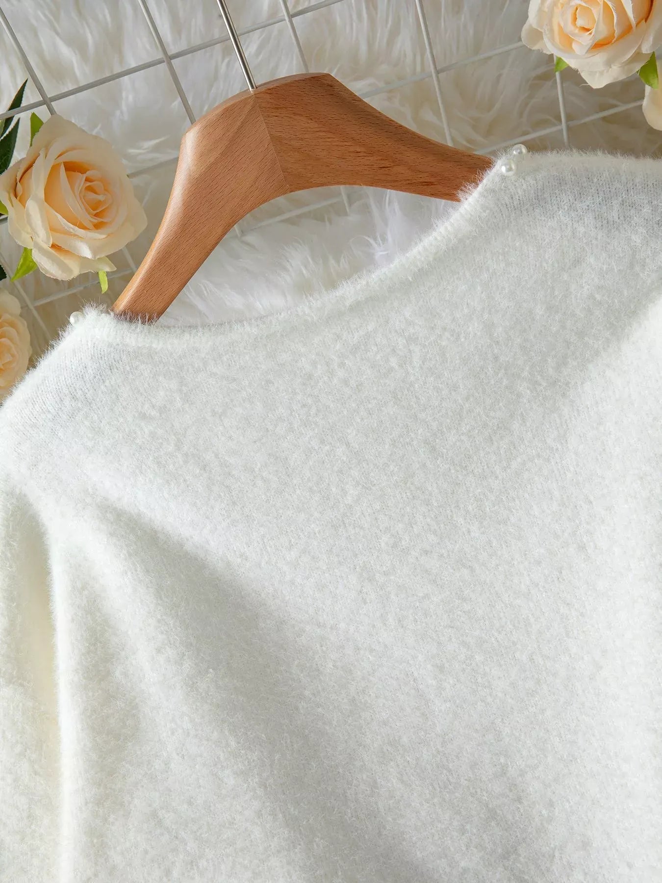 Pearl Trim Fuzzy Knit Cardigan The Nichole Collection