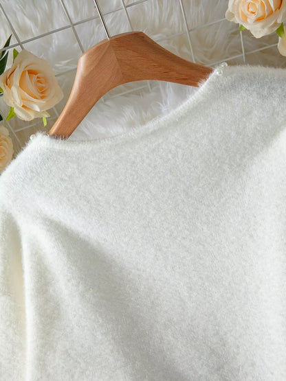 Pearl Trim Fuzzy Knit Cardigan The Nichole Collection