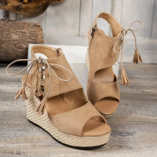 Peep Toe Wedge Sandals Khaki / 36(US5) The Nichole Collection