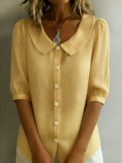 Peter Pan Collar Puff Sleeve Shirt Pastel Yellow / S The Nichole Collection - Official Site