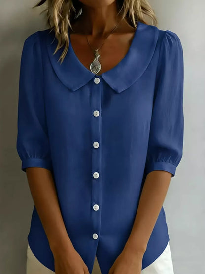 Peter Pan Collar Puff Sleeve Shirt Peacock  Blue / S The Nichole Collection - Official Site