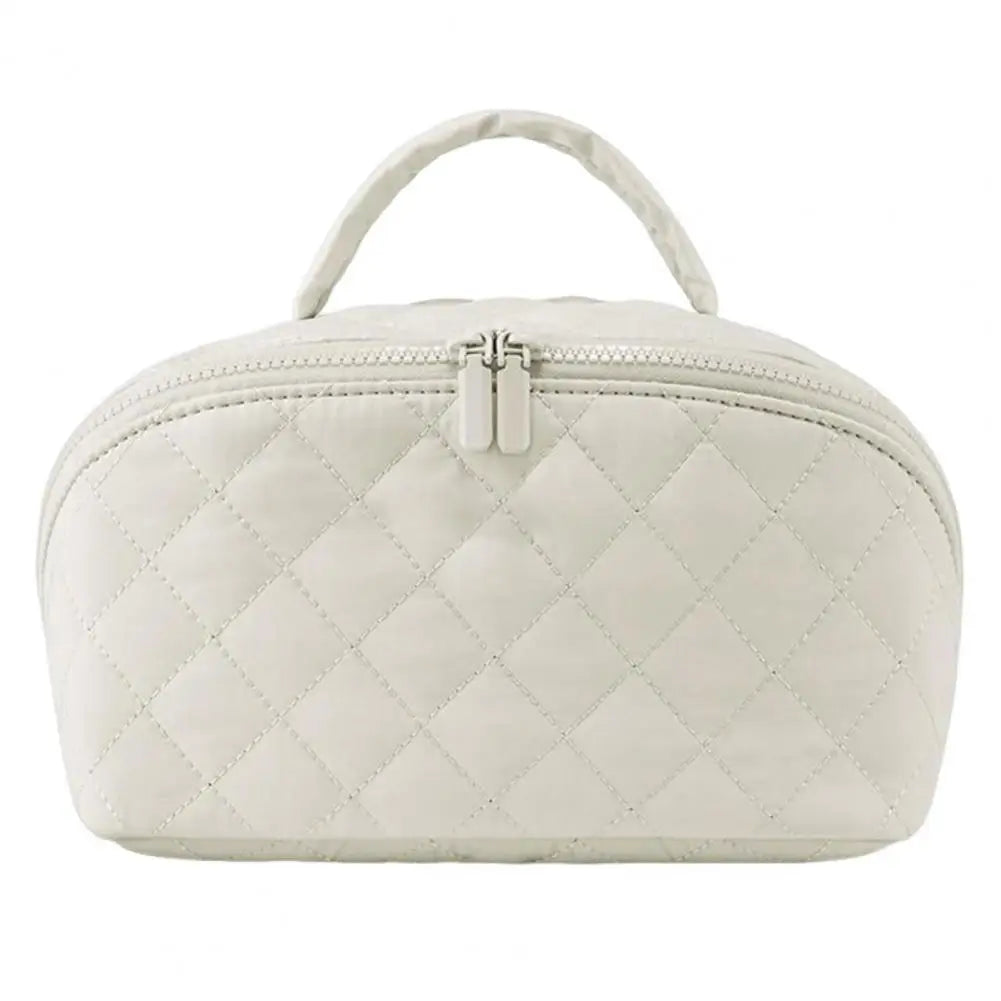 Petition Makeup Bag for Women – Lay-Flat Wide Open Cosmetic Case in Faux Leather - Limited Time Beige The Nichole Collection