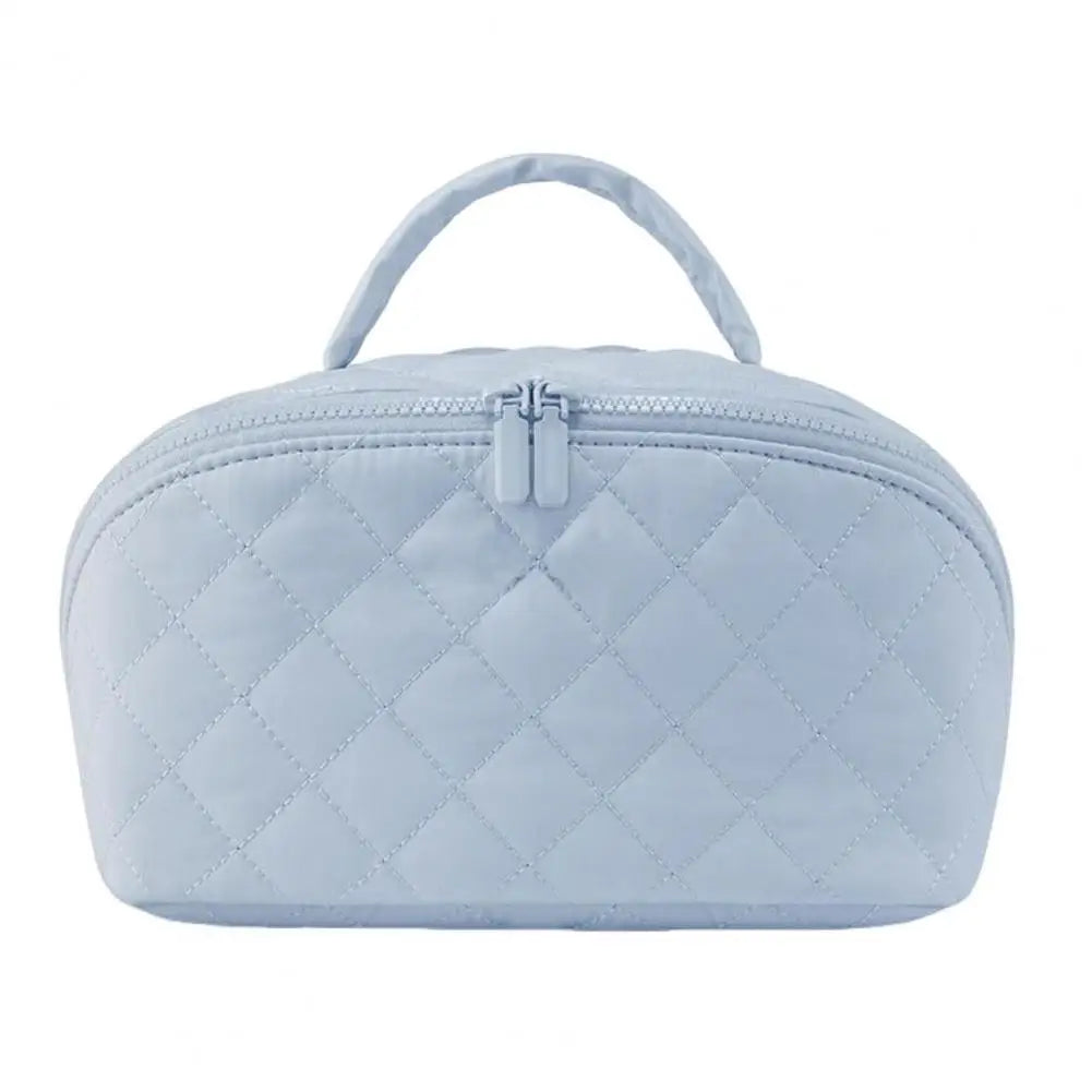 Petition Makeup Bag for Women – Lay-Flat Wide Open Cosmetic Case in Faux Leather - Limited Time Light Blue The Nichole Collection