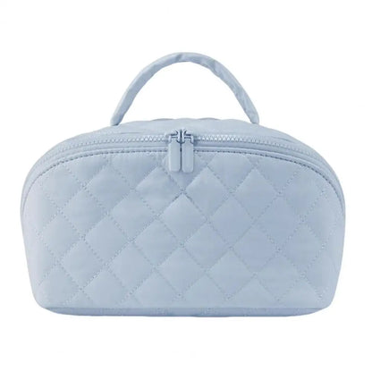 Petition Makeup Bag for Women – Lay-Flat Wide Open Cosmetic Case in Faux Leather - Limited Time Light Blue The Nichole Collection