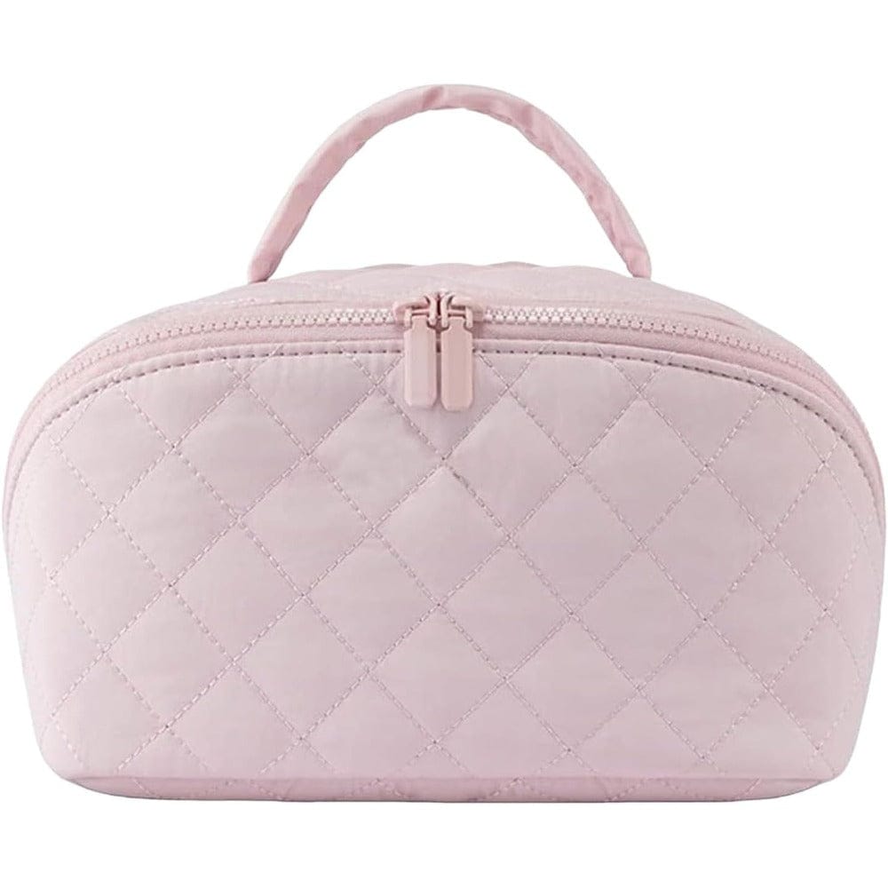 Petition Makeup Bag for Women – Lay-Flat Wide Open Cosmetic Case in Faux Leather Makeup Bag Light Pink The Nichole Collection