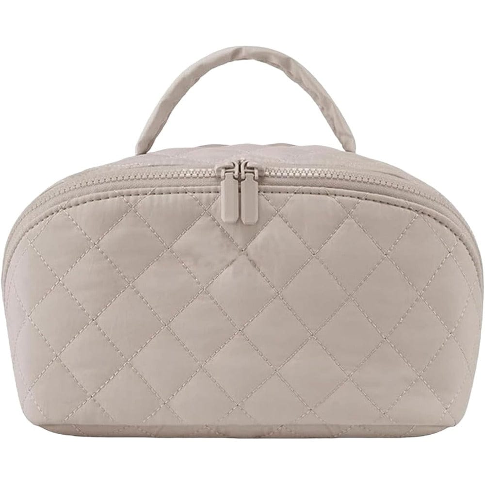 Petition Makeup Bag for Women – Lay-Flat Wide Open Cosmetic Case in Faux Leather Makeup Bag Khaki The Nichole Collection