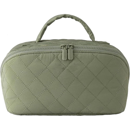 Petition Makeup Bag for Women – Lay-Flat Wide Open Cosmetic Case in Faux Leather Makeup Bag Green The Nichole Collection