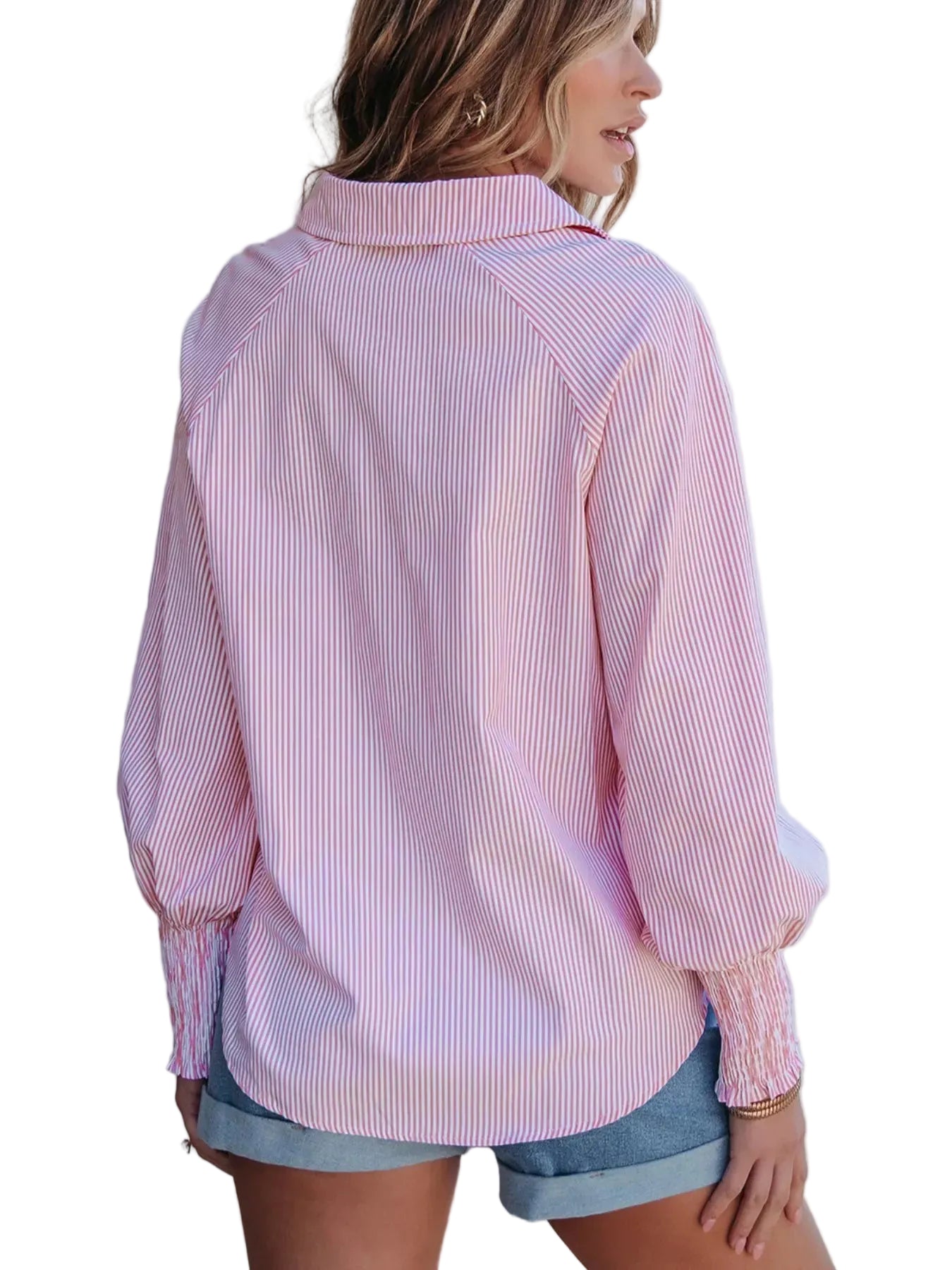 Pinstripe Smocked Cuff Button-Down Blouse The Nichole Collection - Official Site