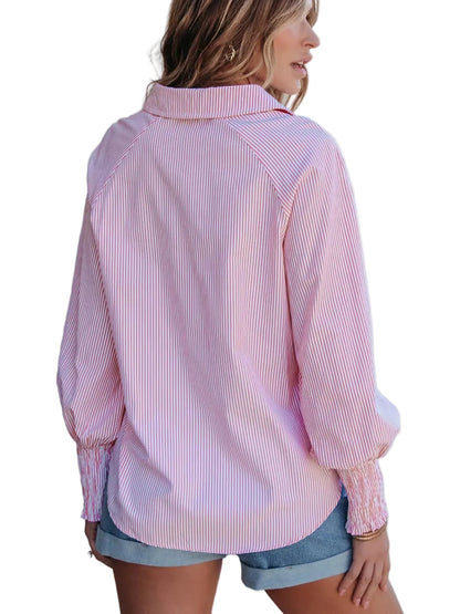 Pinstripe Smocked Cuff Button-Down Blouse The Nichole Collection - Official Site