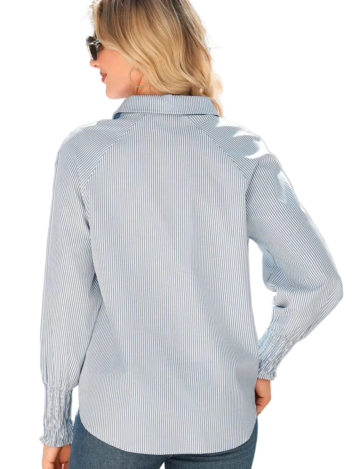 Pinstripe Smocked Cuff Button-Down Blouse The Nichole Collection - Official Site