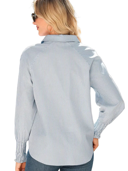 Pinstripe Smocked Cuff Button-Down Blouse The Nichole Collection - Official Site