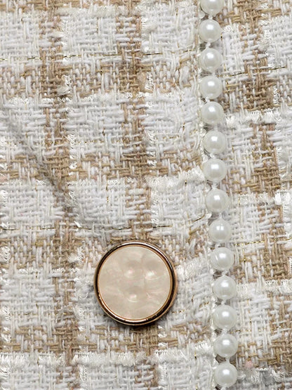 Plaid Button-Front Blazer with Pearl Details Blazers The Nichole Collection