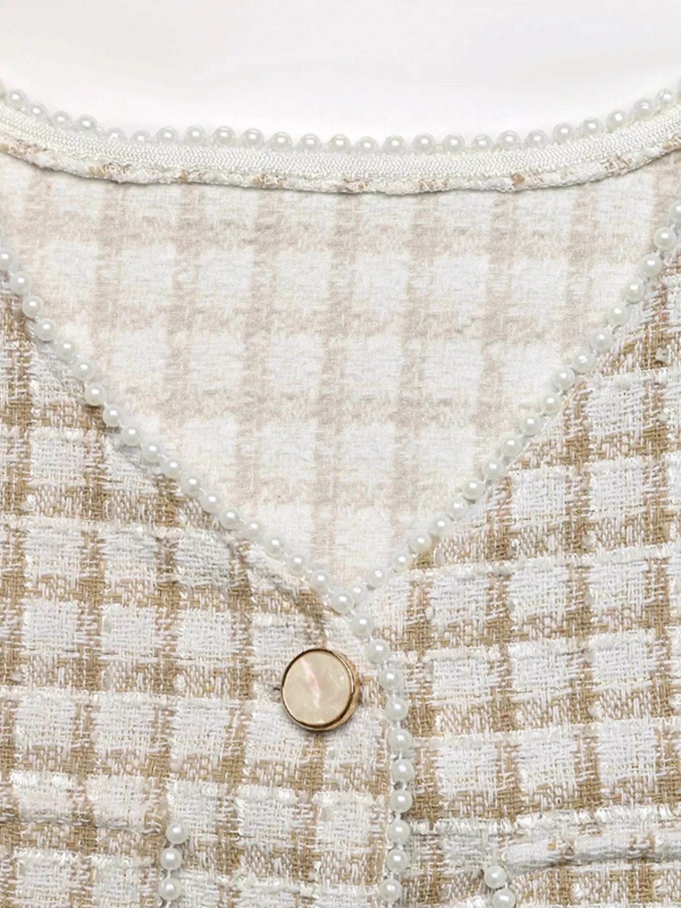 Plaid Button-Front Blazer with Pearl Details Blazers The Nichole Collection