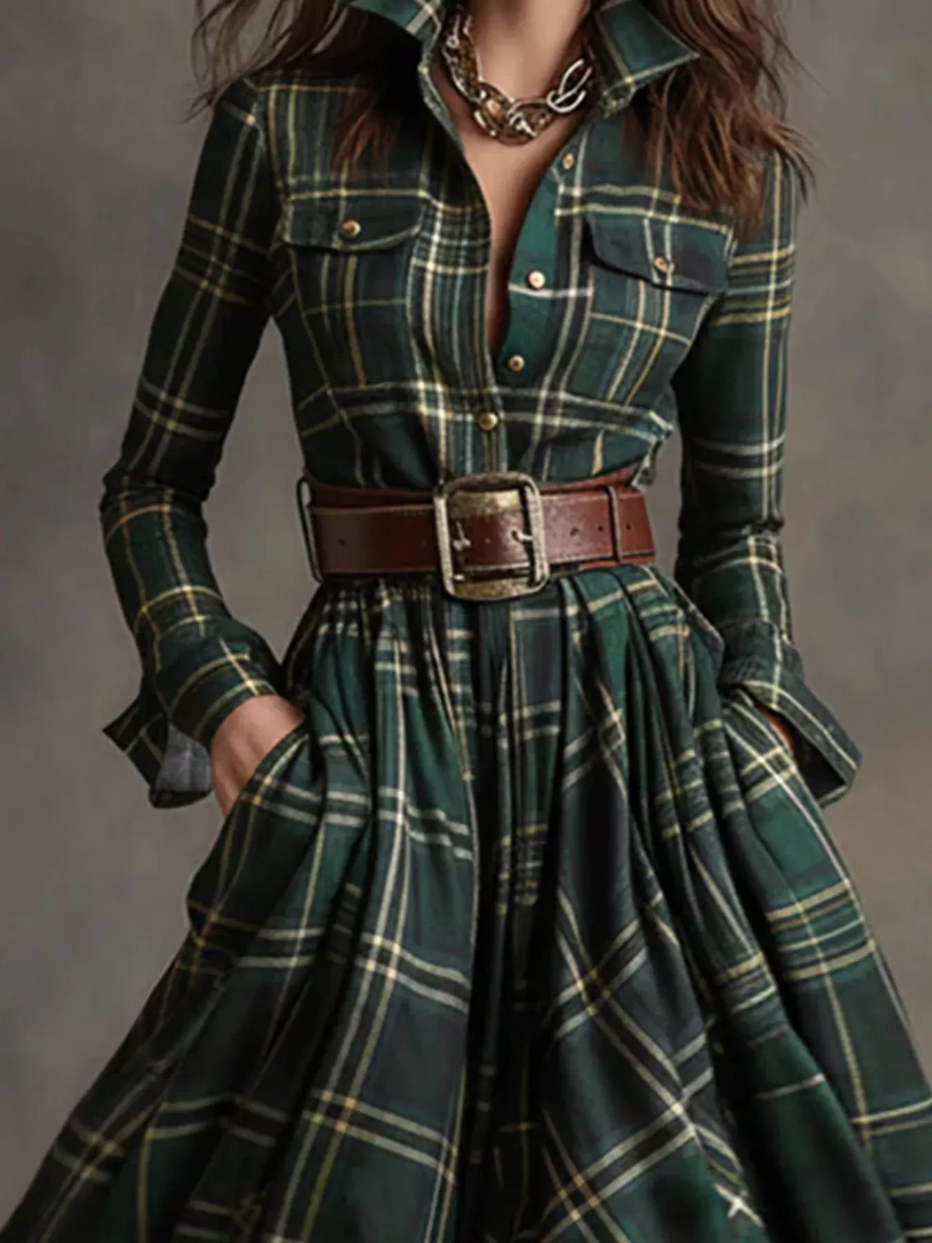Plaid Button Front Maxi Shirt Dress The Nichole Collection
