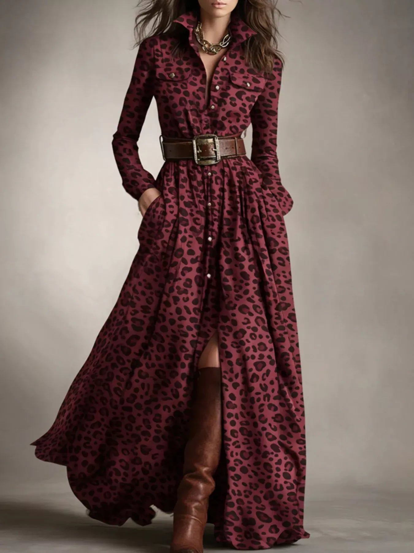 Plaid Button Front Maxi Shirt Dress Burgundy / S The Nichole Collection