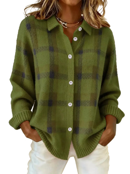 Plaid Button-Up Cardigan Army Green / S The Nichole Collection