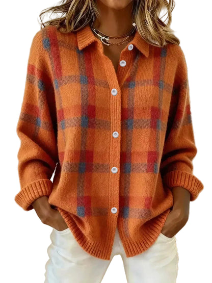 Plaid Button-Up Cardigan Orange / S The Nichole Collection