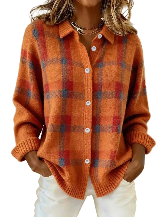 Plaid Button-Up Cardigan Orange / S The Nichole Collection