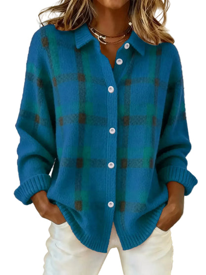 Plaid Button-Up Cardigan Blue / S The Nichole Collection