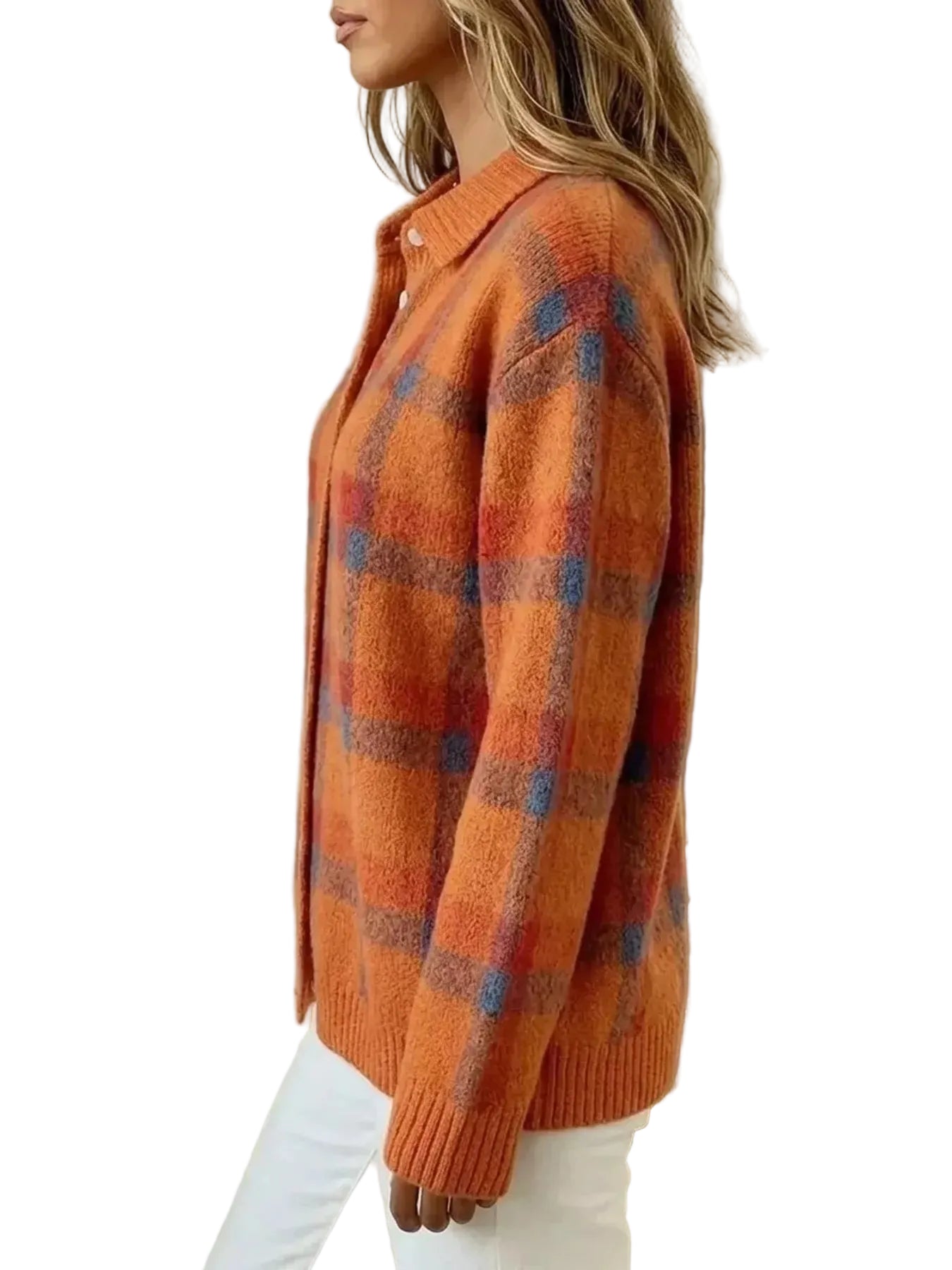 Plaid Button-Up Cardigan The Nichole Collection