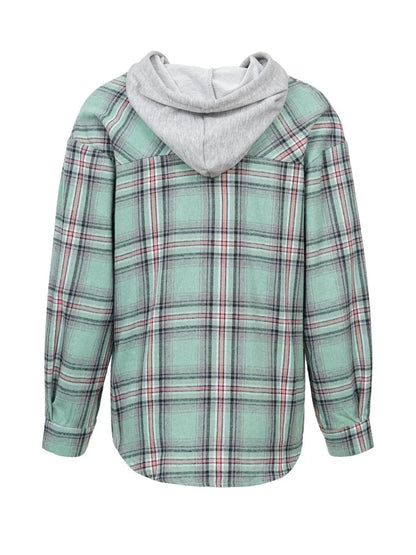 Plaid Button-Up Hooded Shirt The Nichole Collection