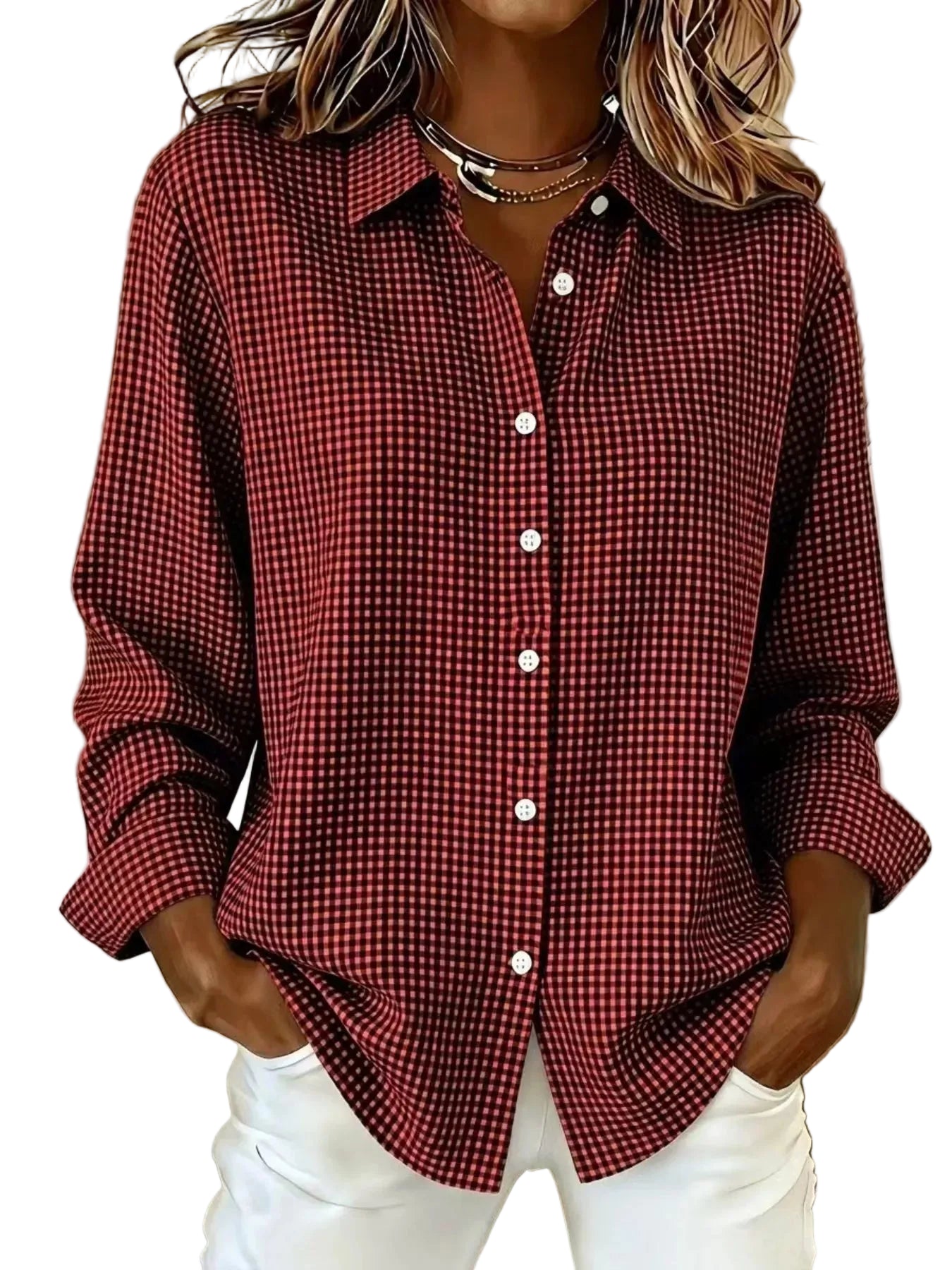 Plaid Button Up Long Sleeve Shirt Deep Red / XS The Nichole Collection - Official Site