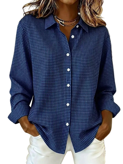 Plaid Button Up Long Sleeve Shirt Navy Blue / XS The Nichole Collection - Official Site