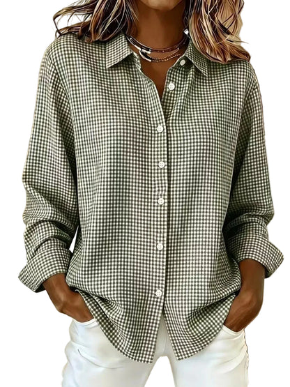 Plaid Button Up Long Sleeve Shirt Khaki / XS The Nichole Collection - Official Site