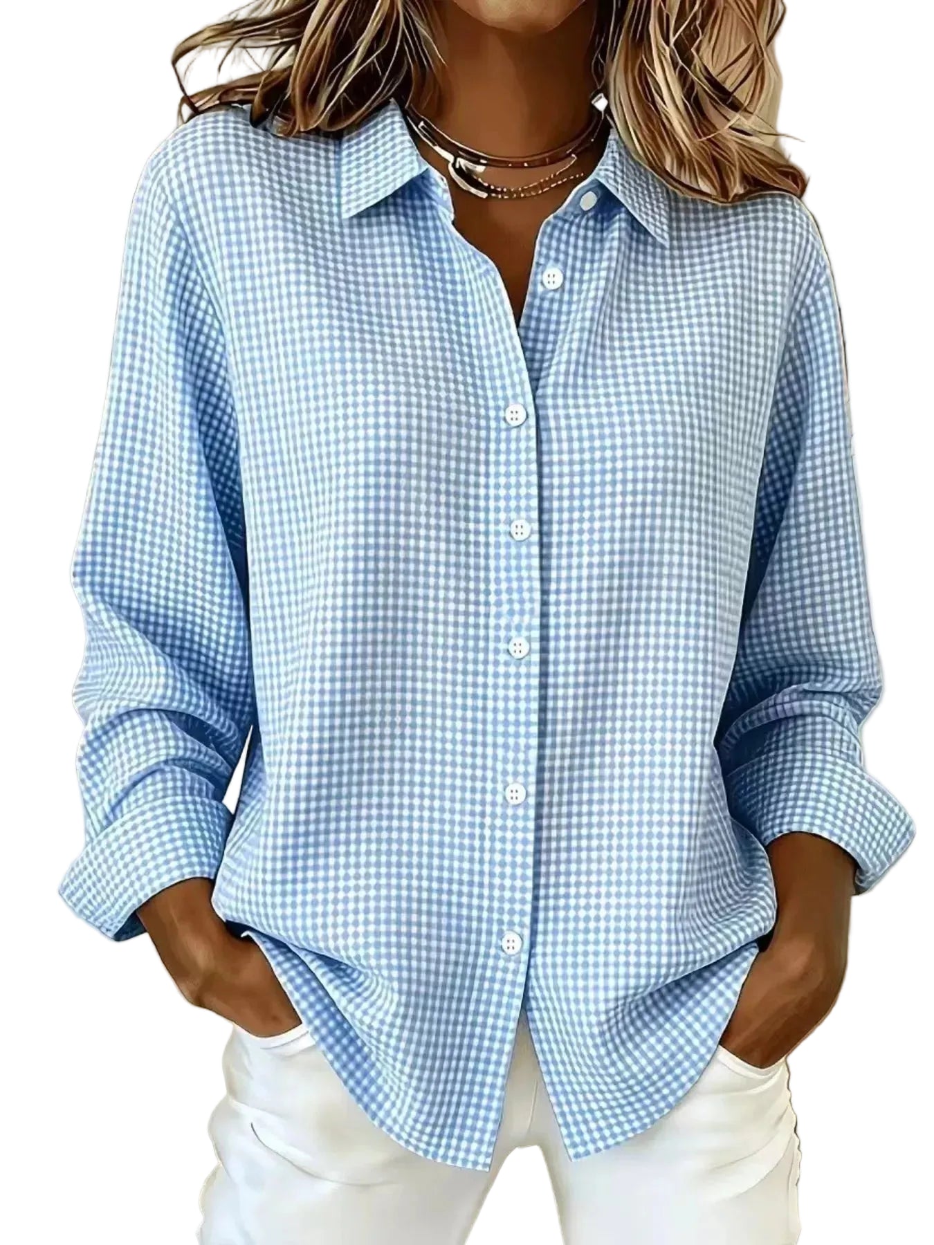 Plaid Button Up Long Sleeve Shirt Sky Blue / XS The Nichole Collection - Official Site