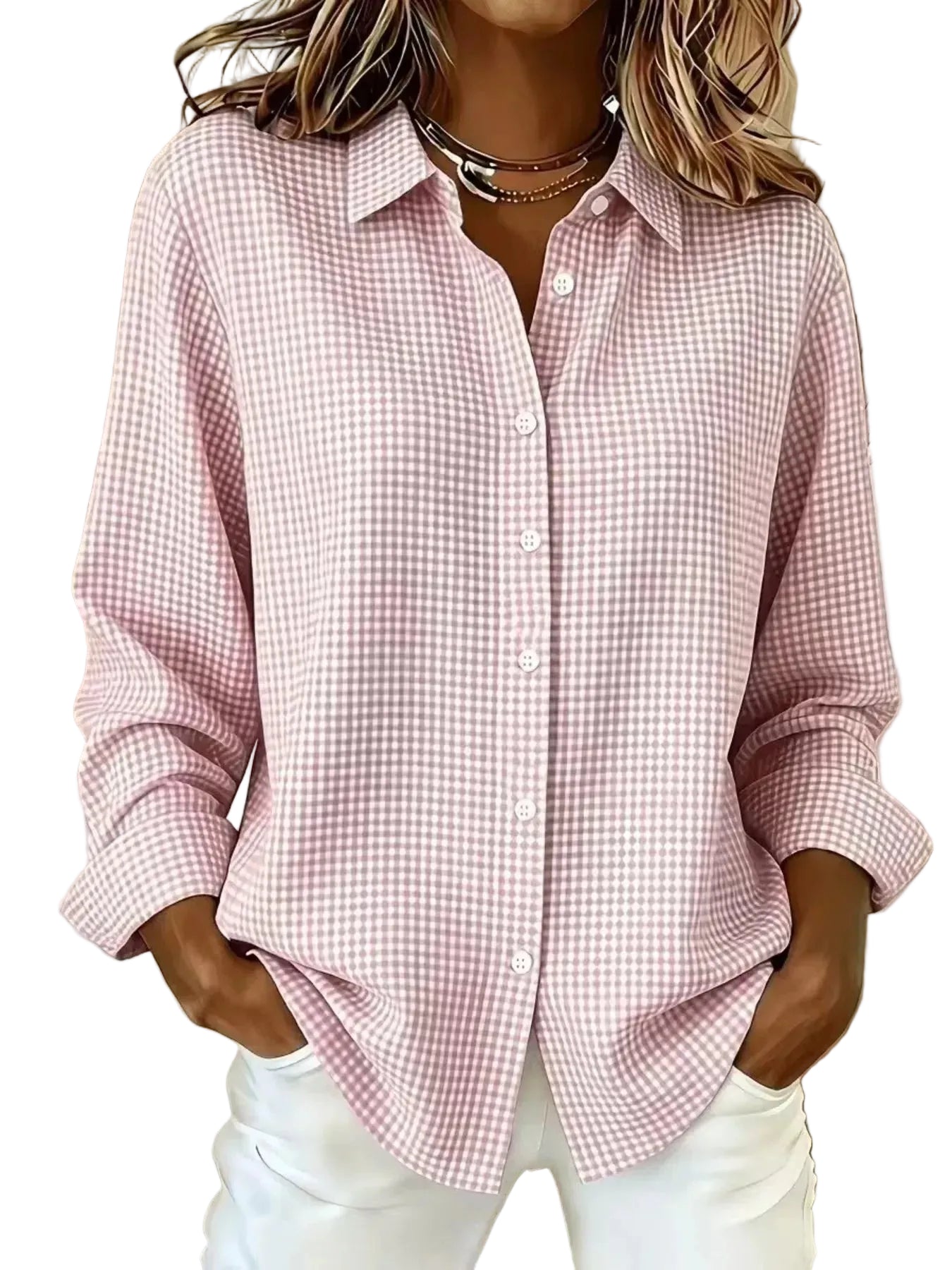 Plaid Button Up Long Sleeve Shirt Pink / XS The Nichole Collection - Official Site