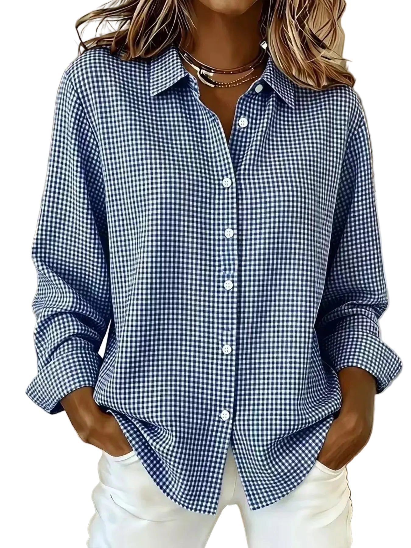 Plaid Button Up Long Sleeve Shirt Blue / XS The Nichole Collection - Official Site