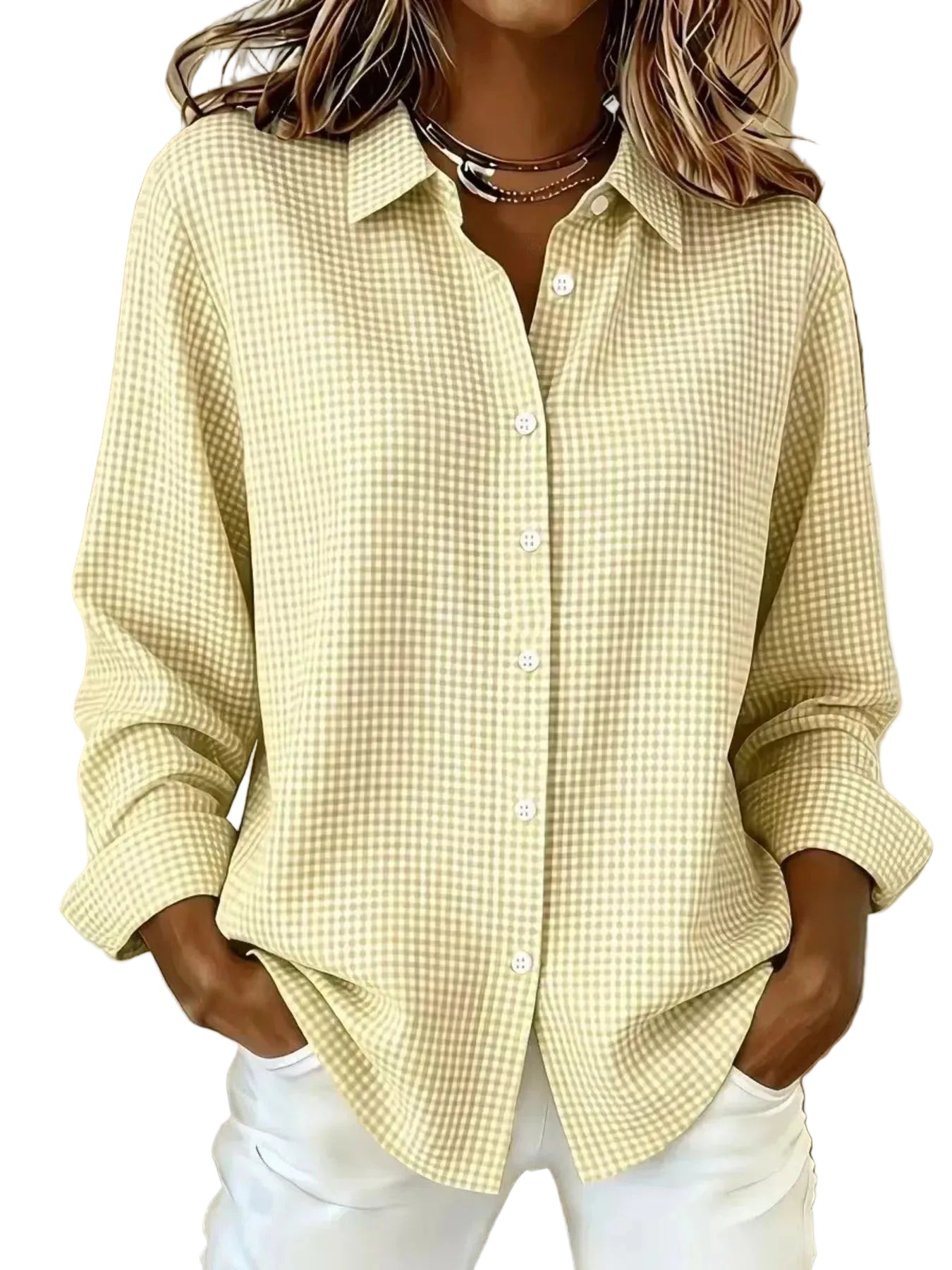Plaid Button Up Long Sleeve Shirt Light Yellow / XS The Nichole Collection - Official Site