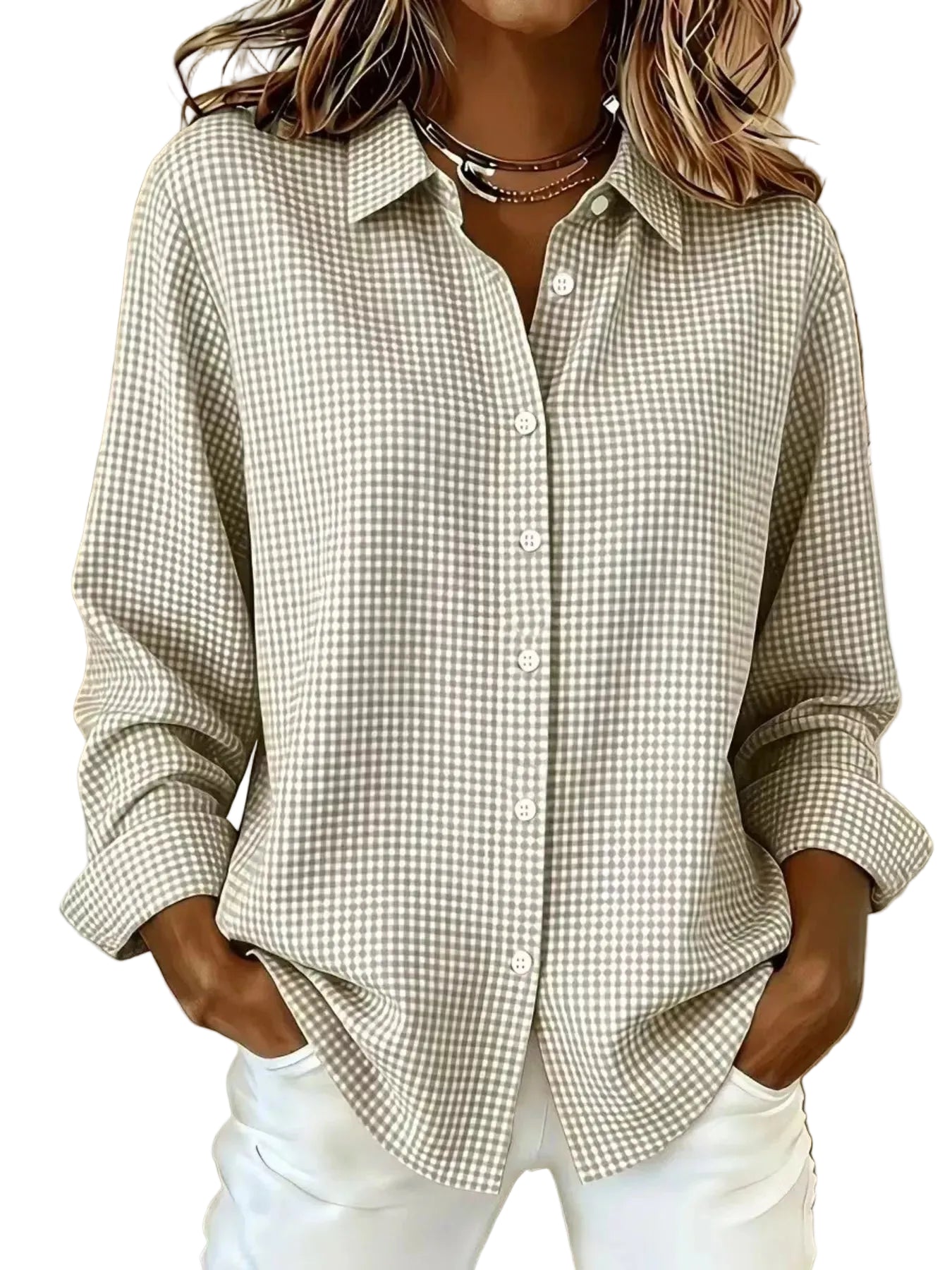 Plaid Button Up Long Sleeve Shirt Off-white / XS The Nichole Collection - Official Site