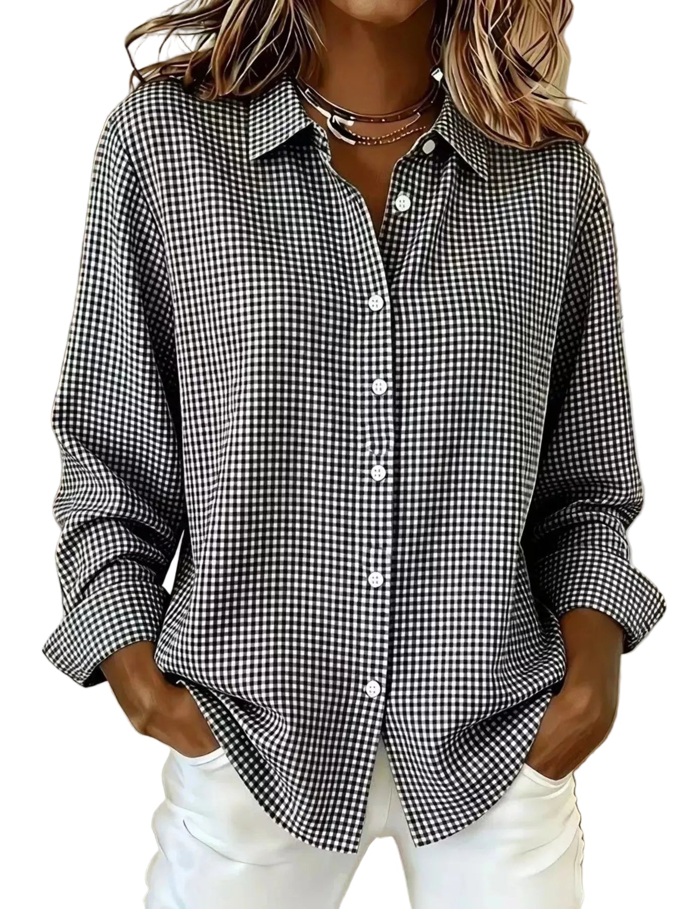 Plaid Button Up Long Sleeve Shirt Black / XS The Nichole Collection - Official Site
