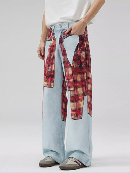 Plaid Patchwork Wide Leg Jeans | The Nichole Collection