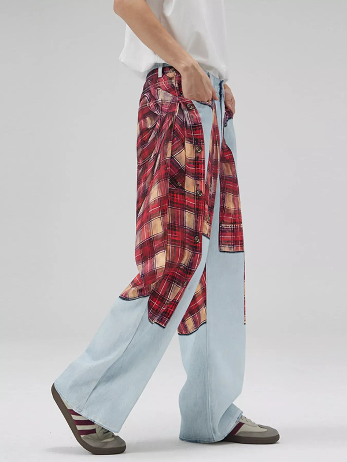 Plaid Patchwork Wide Leg Jeans | The Nichole Collection