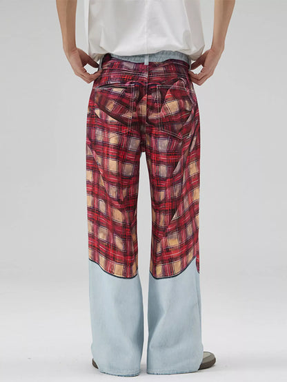 Plaid Patchwork Wide Leg Jeans | The Nichole Collection