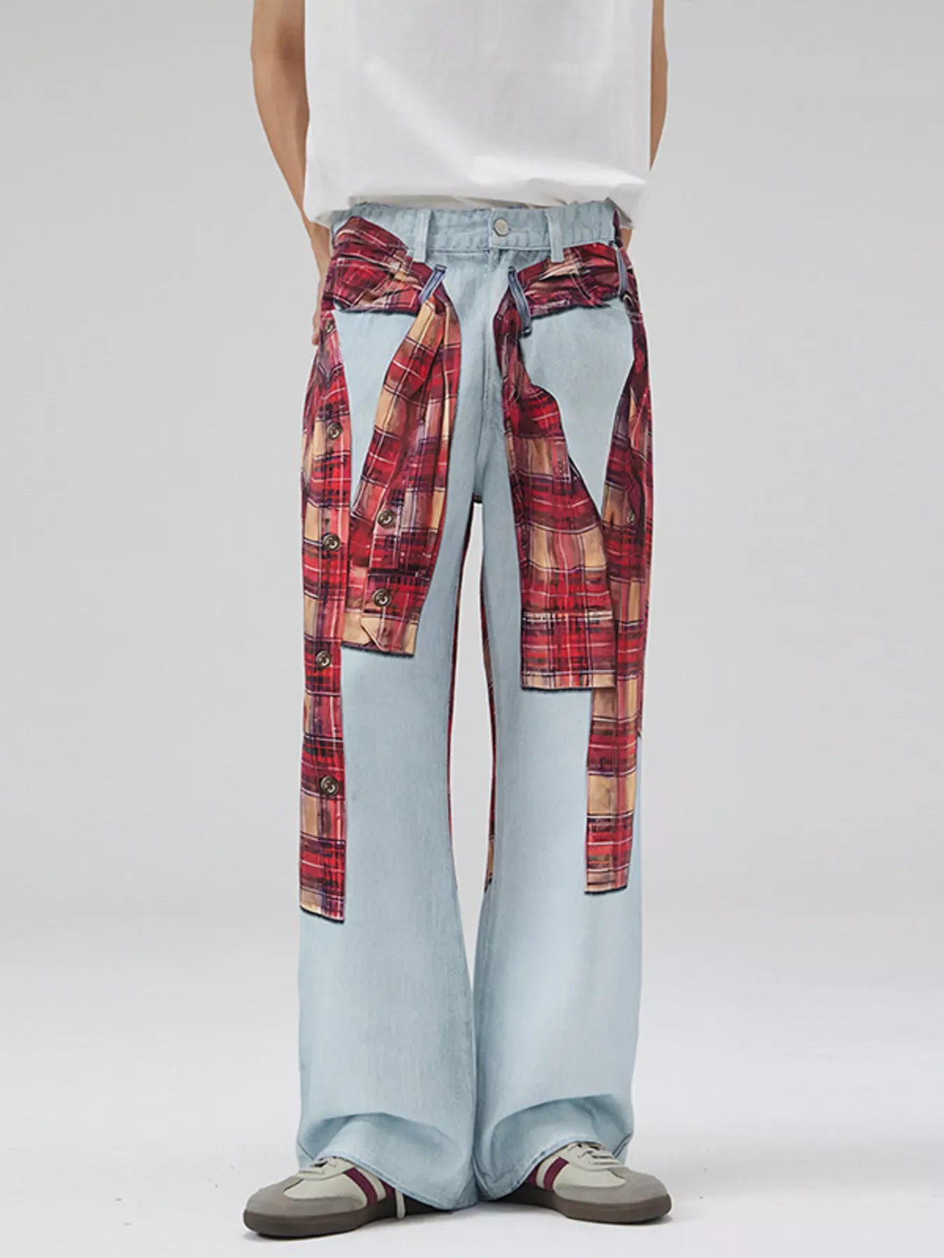 Plaid Patchwork Wide Leg Jeans | The Nichole Collection