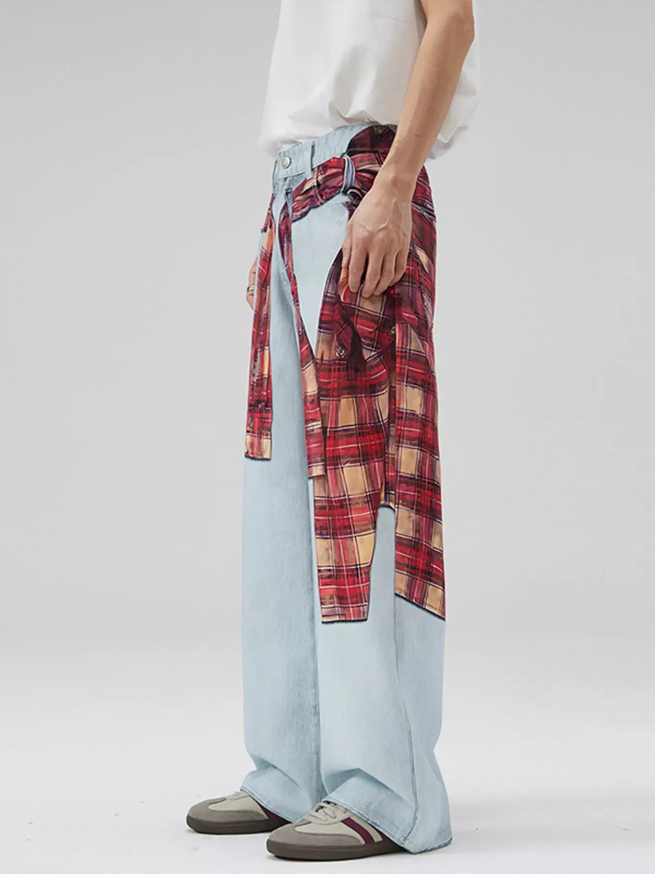 Plaid Patchwork Wide Leg Jeans | The Nichole Collection
