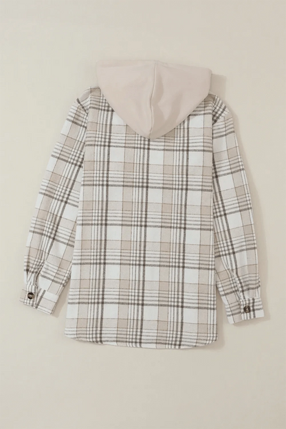 Plaid Removable Hood Button Up Shacket The Nichole Collection