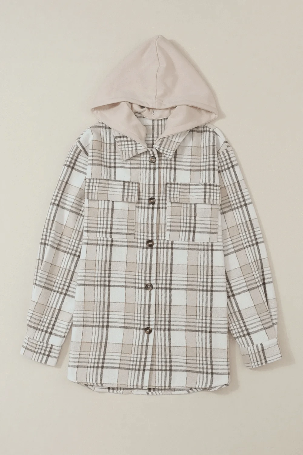 Plaid Removable Hood Button Up Shacket The Nichole Collection