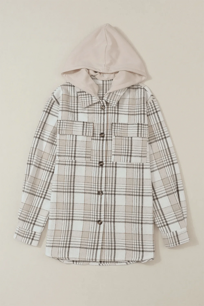 Plaid Removable Hood Button Up Shacket The Nichole Collection