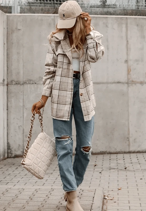 Plaid Removable Hood Button Up Shacket The Nichole Collection