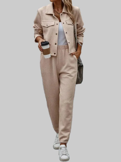 Plaid Texture Snap Down Top and Pants Set The Nichole Collection