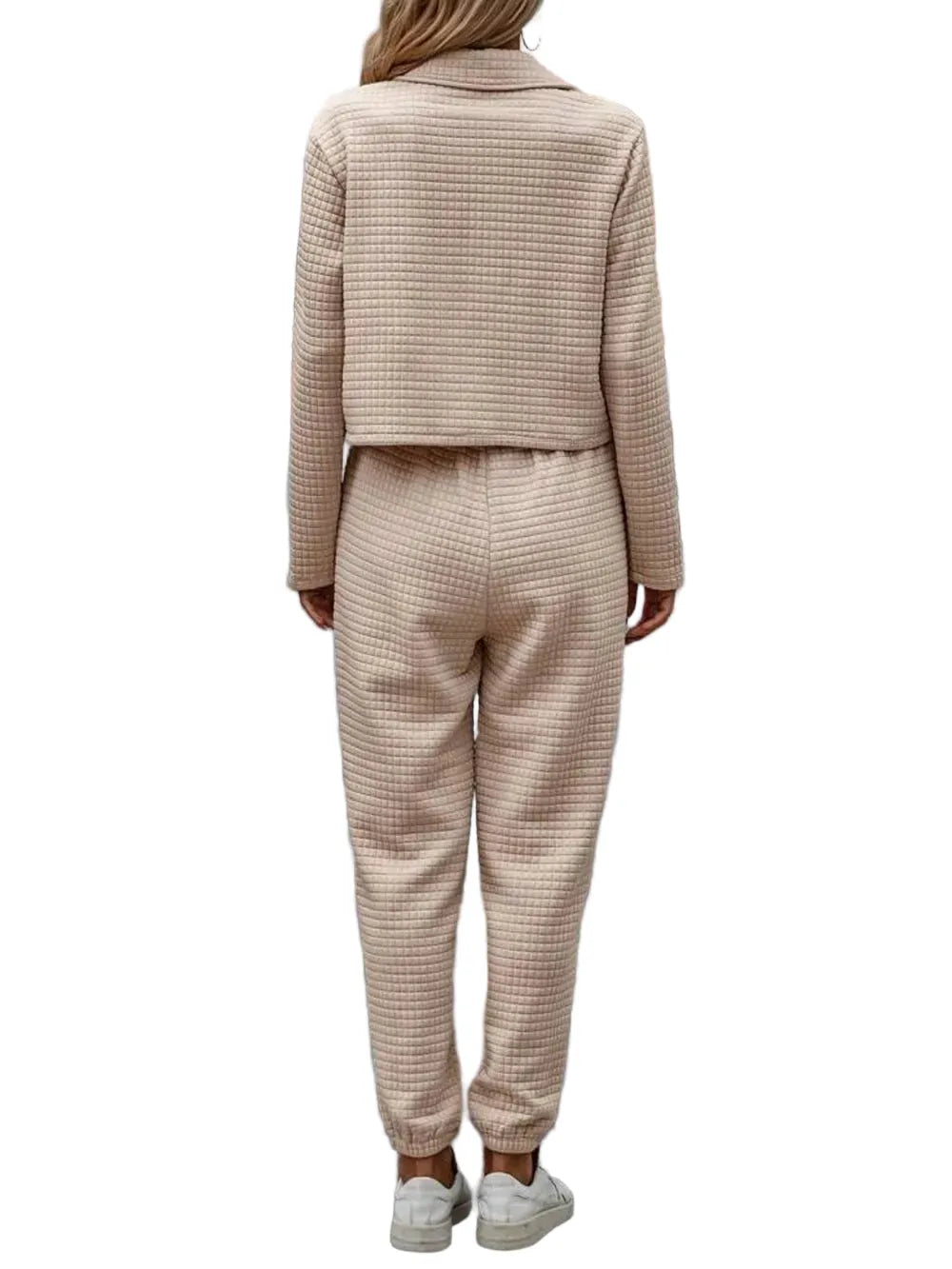 Plaid Texture Snap Down Top and Pants Set The Nichole Collection