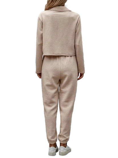 Plaid Texture Snap Down Top and Pants Set The Nichole Collection