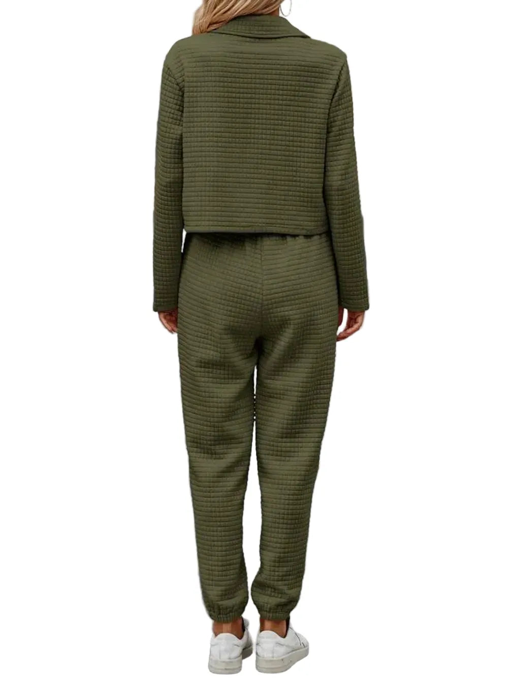 Plaid Texture Snap Down Top and Pants Set The Nichole Collection