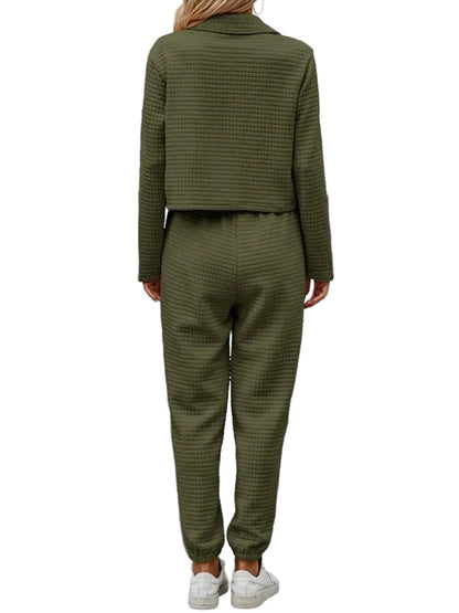 Plaid Texture Snap Down Top and Pants Set The Nichole Collection