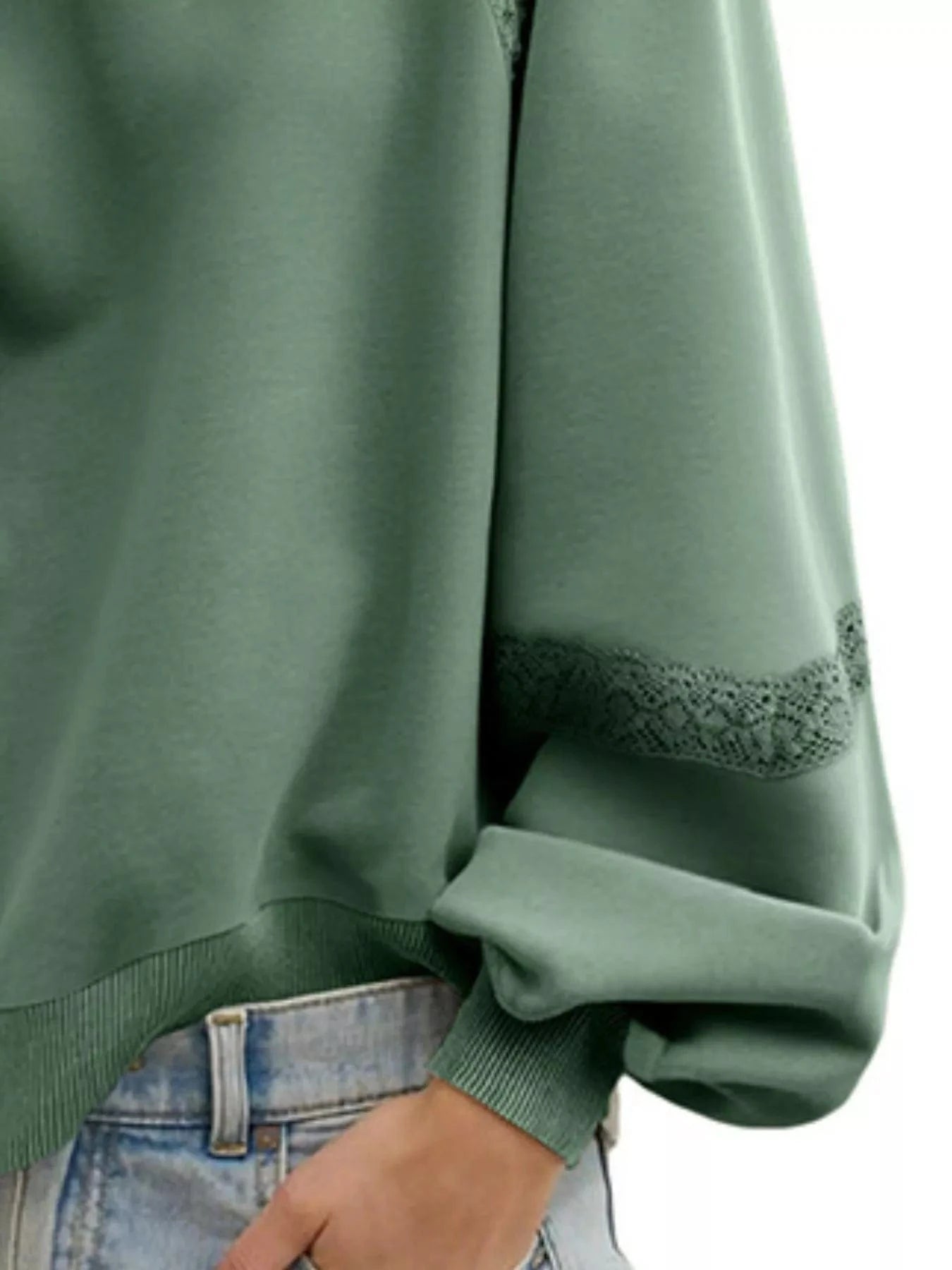 Playful Lace Detail Notched Sweatshirt Sweatshirt The Nichole Collection
