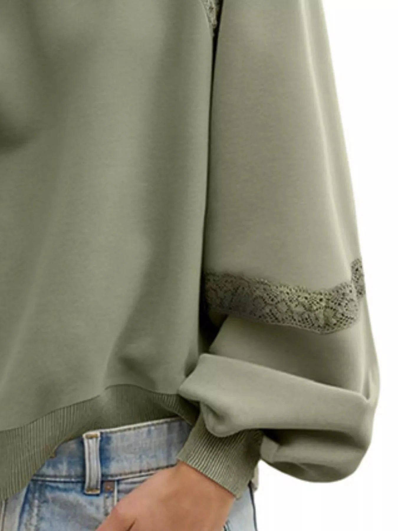 Playful Lace Detail Notched Sweatshirt Sweatshirt The Nichole Collection
